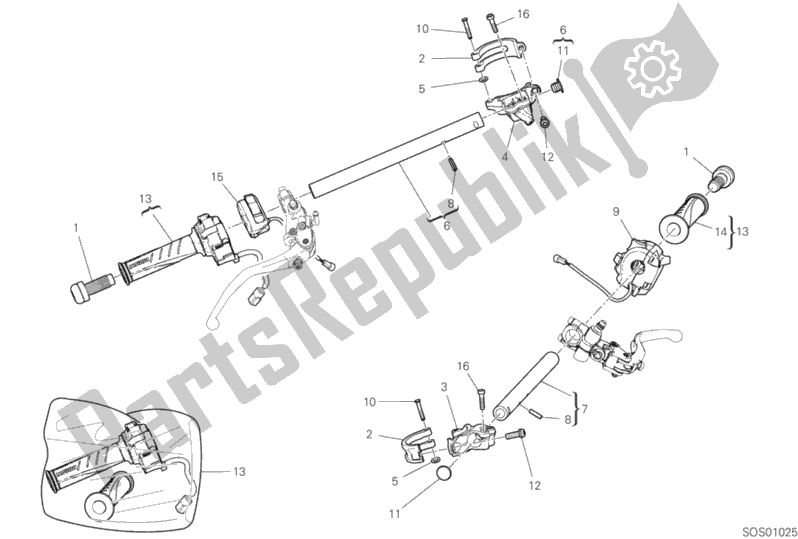 All parts for the Half-handlebars of the Ducati Superbike Panigale V2 Thailand 955 2020